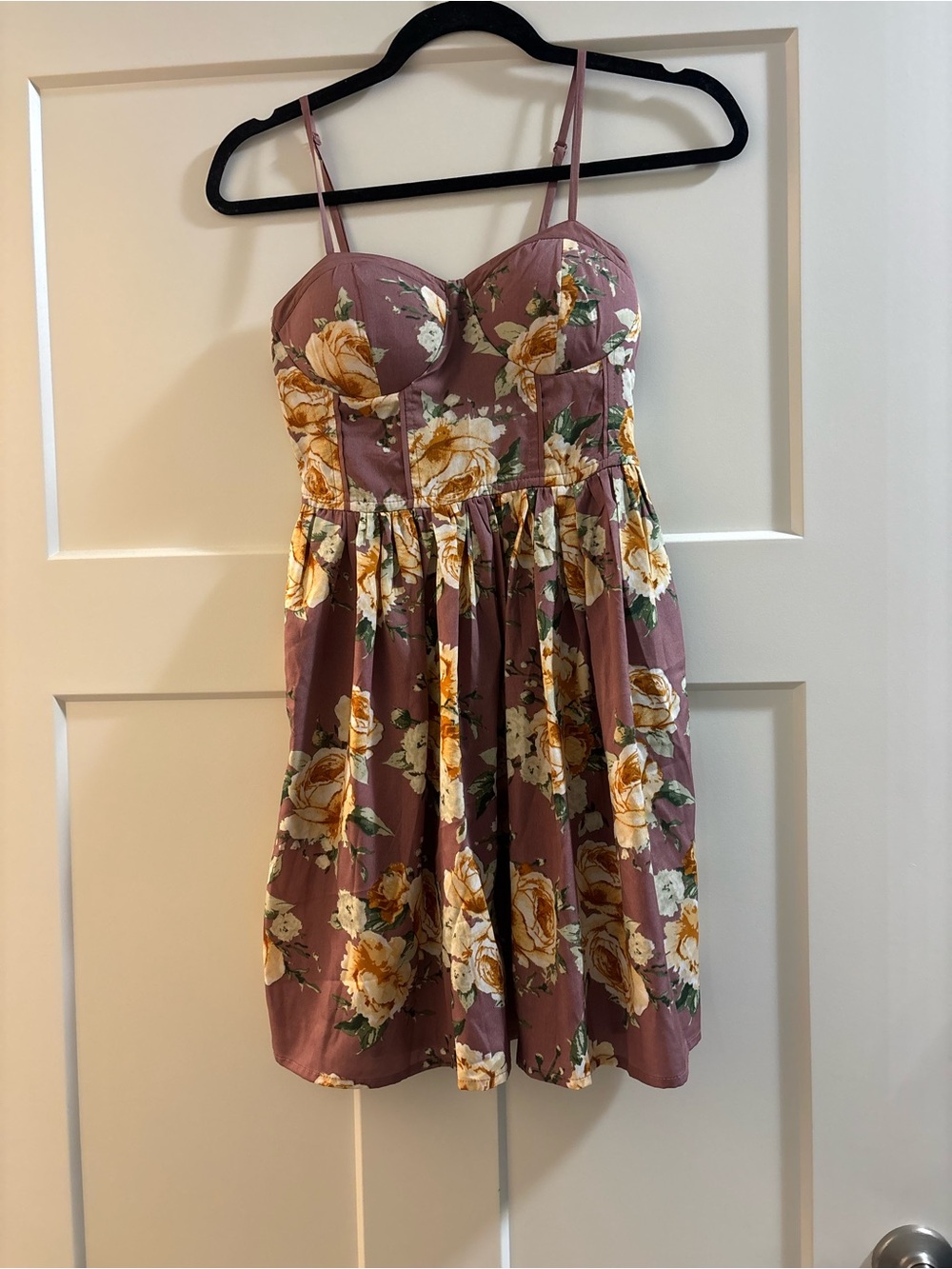 Band of Gypsies Mauve Floral Sundress with Yellow Rose Print